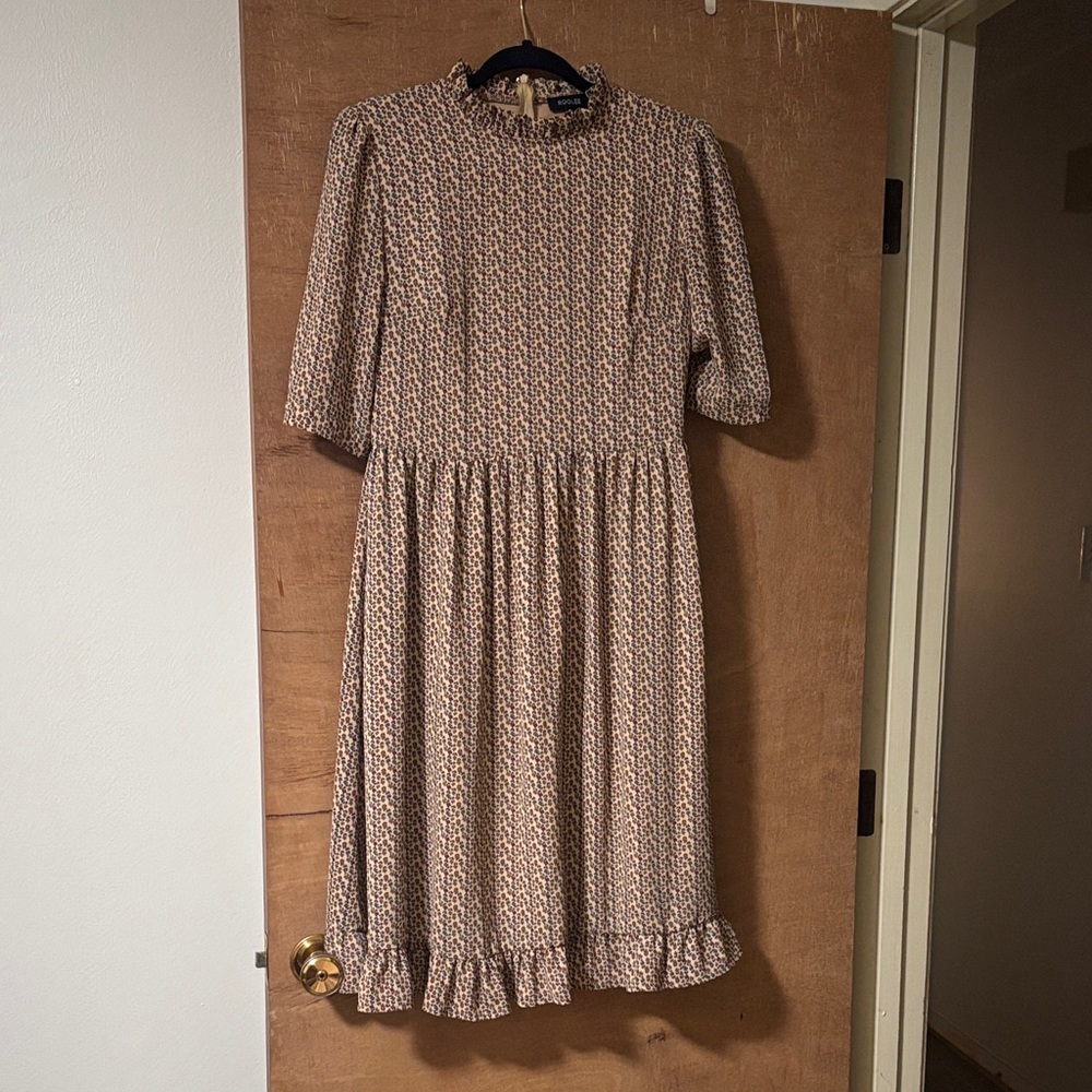 Roolee Beige Patterned Midi Dress